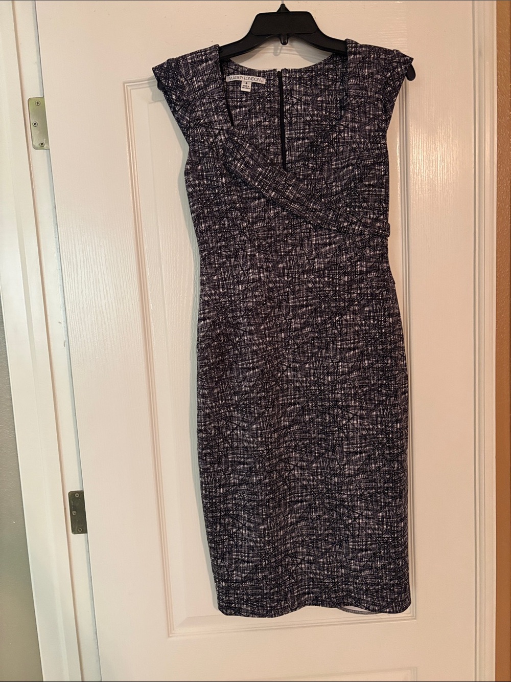 Maggy London Black and White Cross-Front Sheath Dress
